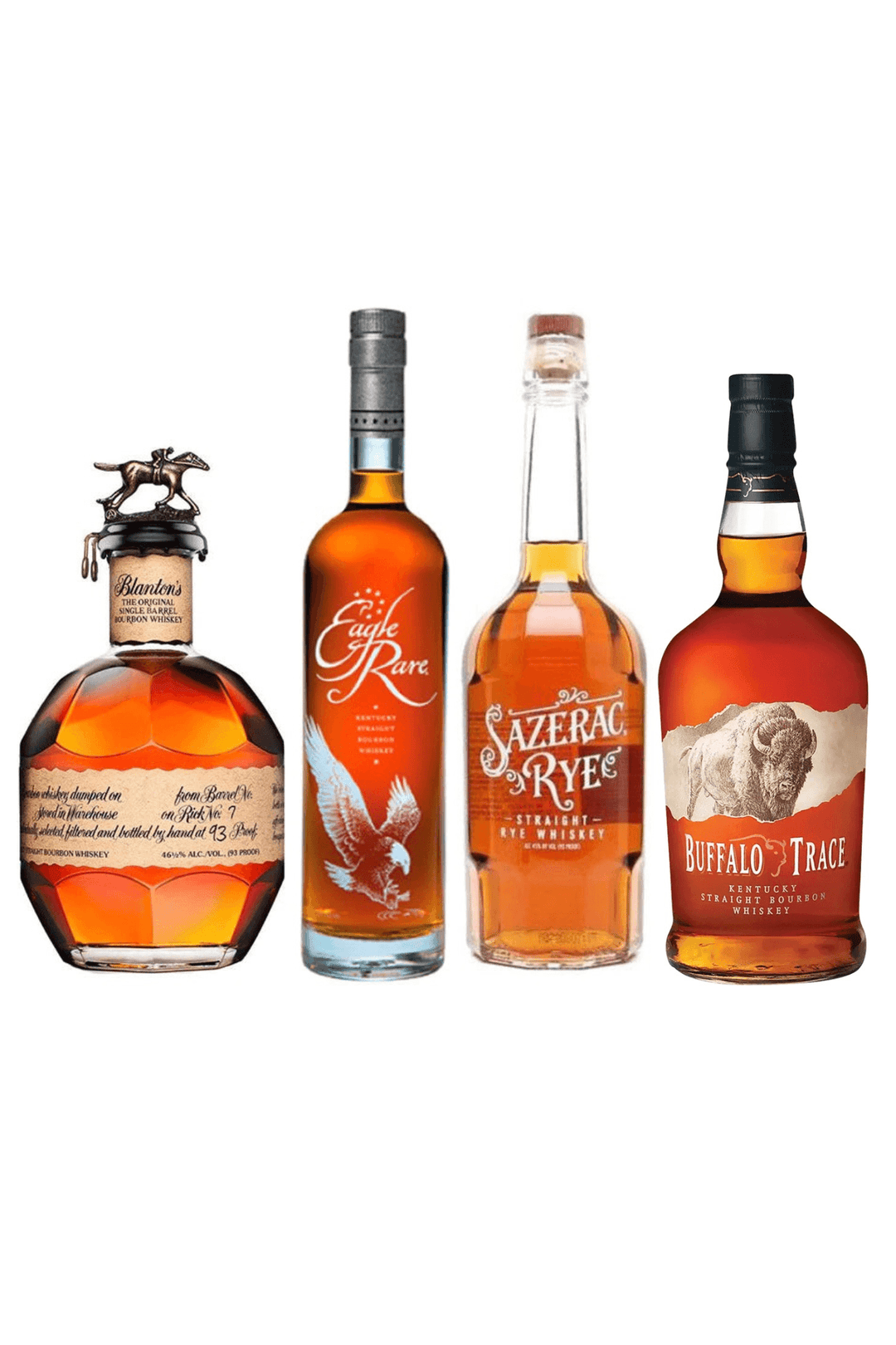 Blanton's Original Single Barrel Bourbon & Eagle Rare Bourbon & Sazerac Rye & Buffalo Trace Whiskey Bundle - Liquor Luxe