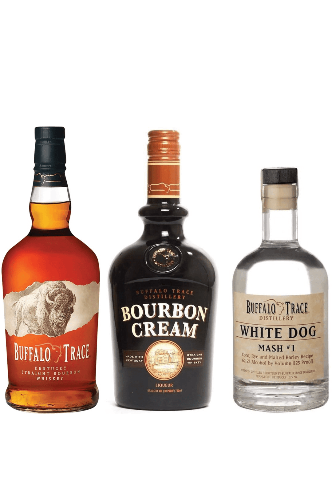 Buffalo Trace Bourbon & Bourbon Cream Liqueur & White Dog Mash #1 Bundle - Liquor Luxe