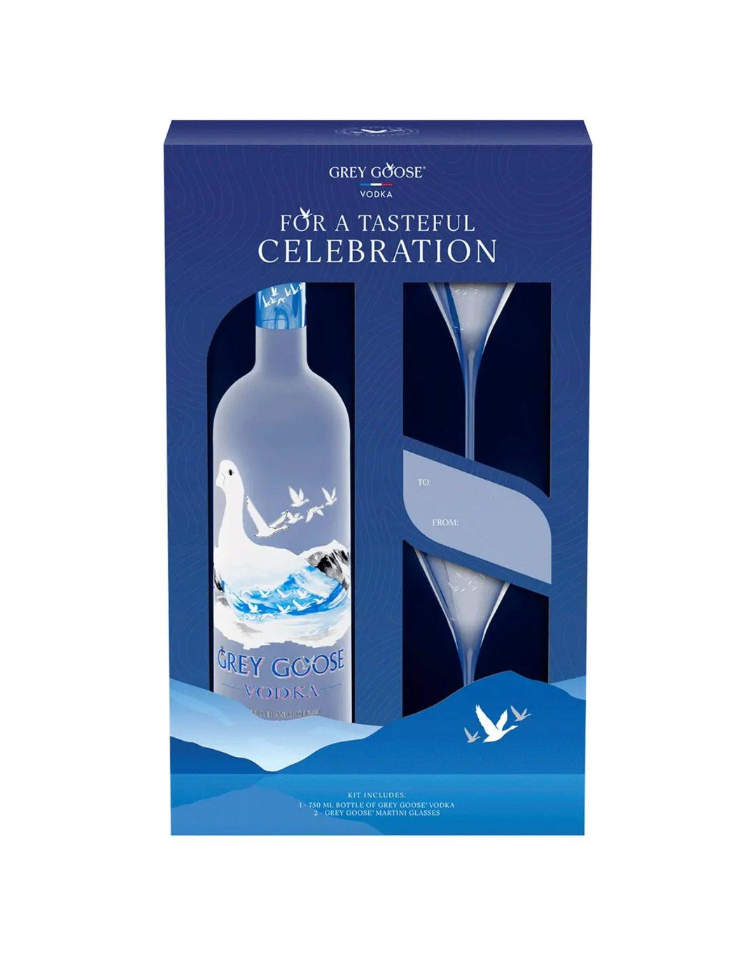 Grey Goose Vodka With Two Martini Glasses Gift Set - Liquor Luxe