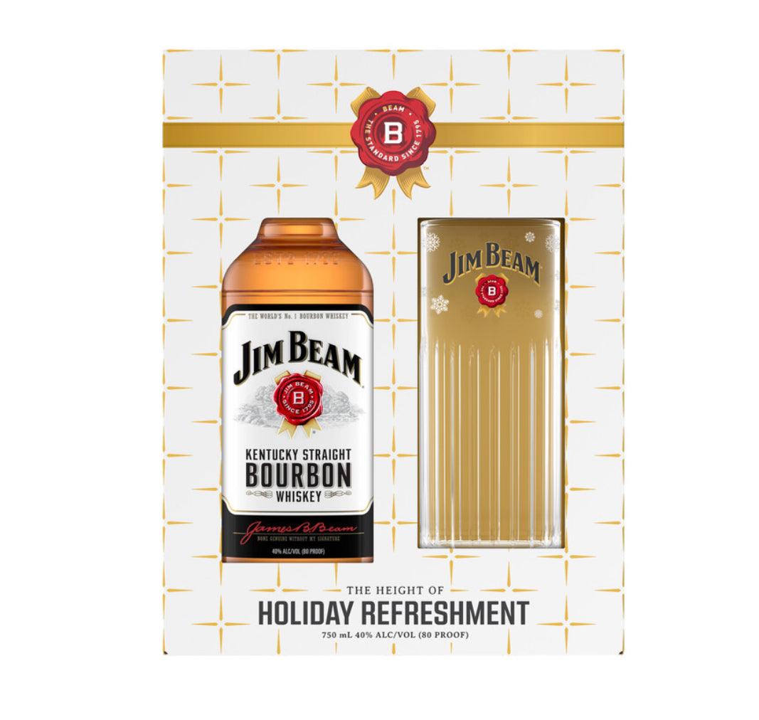 Jim Beam Kentucky Straight Bourbon With Holiday Highball Glass - Liquor Luxe