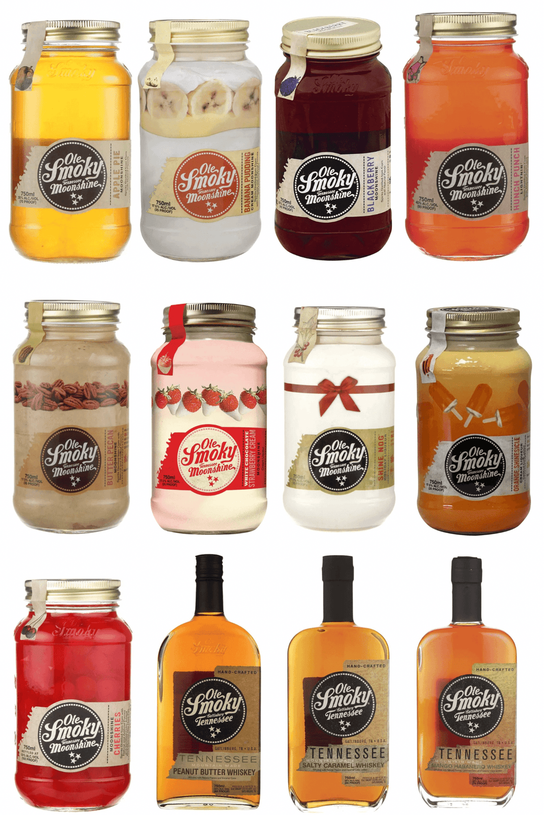 Ole Smoky Tennessee Moonshine & Ole Smoky Tennessee Whiskey 12 Bottle Variety Pack Bundle - Liquor Luxe