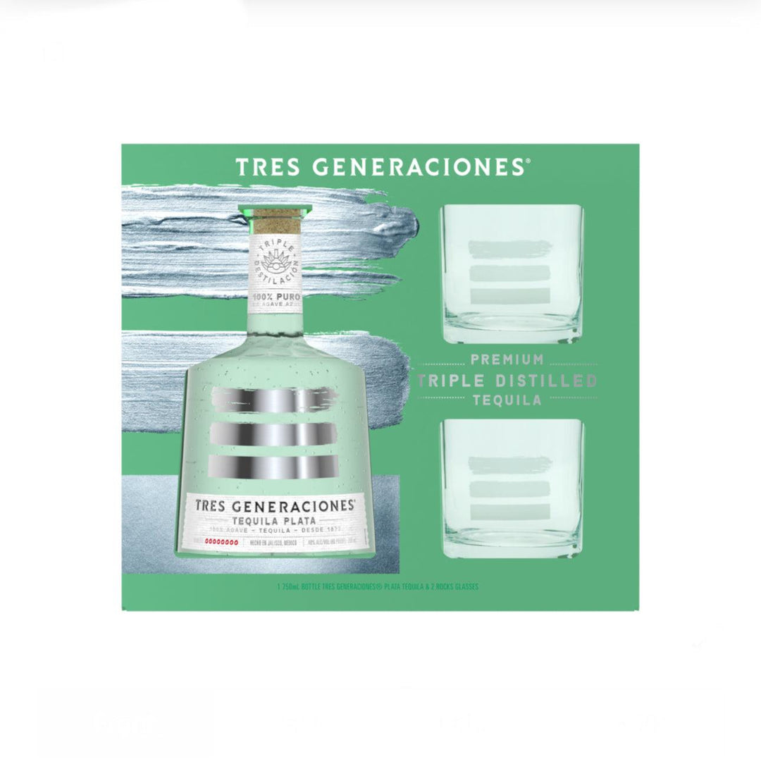 Tres Generaciones Tequila Plata With Rock Glasses Gift Set - Liquor Luxe